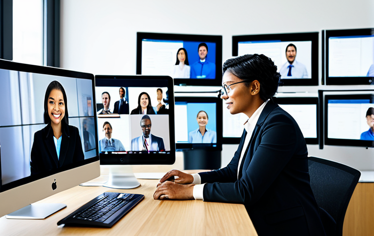A confident, diverse professional (man or woman) in a modern, well-lit office, deeply engaged in a global video conference call. Multiple large screens behind them display clear, diverse faces of international team members, illustrating seamless cross-cultural communication. The atmosphere is collaborative and highly professional, showcasing the integration of technology in global business. The subject is fully clothed in a modest business suit, appropriate attire, with perfect anatomy, correct proportions, well-formed hands, and natural body proportions. This image is safe for work, appropriate content, and family-friendly, rendered with high-quality professional photography, natural lighting, and crisp detail.